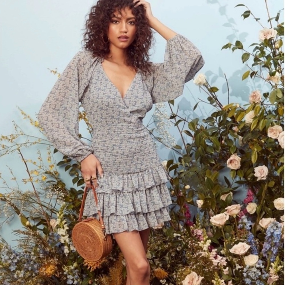 Anthropologie Astr the Label Tiered Ruffled Floral Mini Dress Size M.